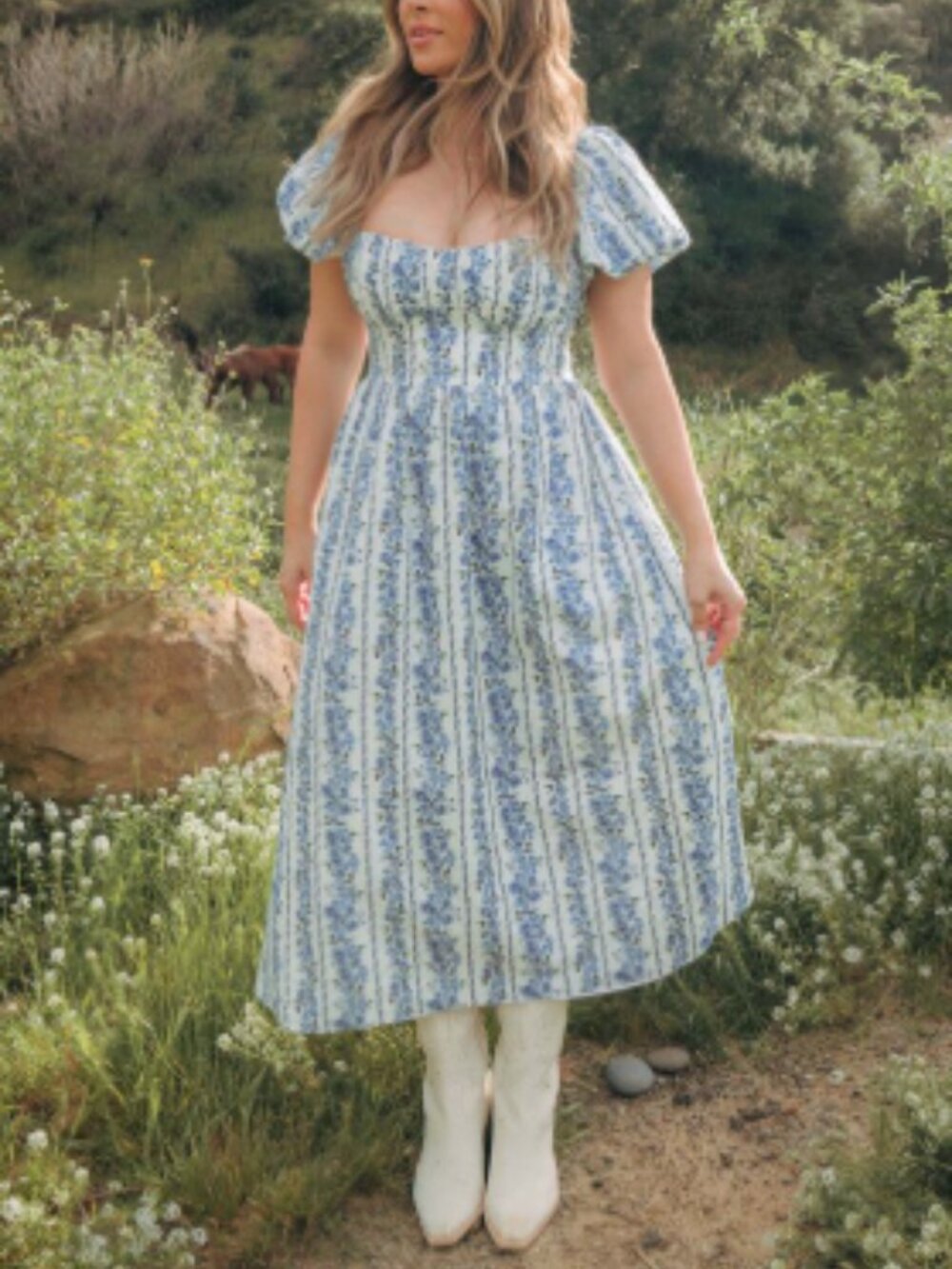 Show Me Your Mumu Belle Midi Dress Blue Bliss Stripe
